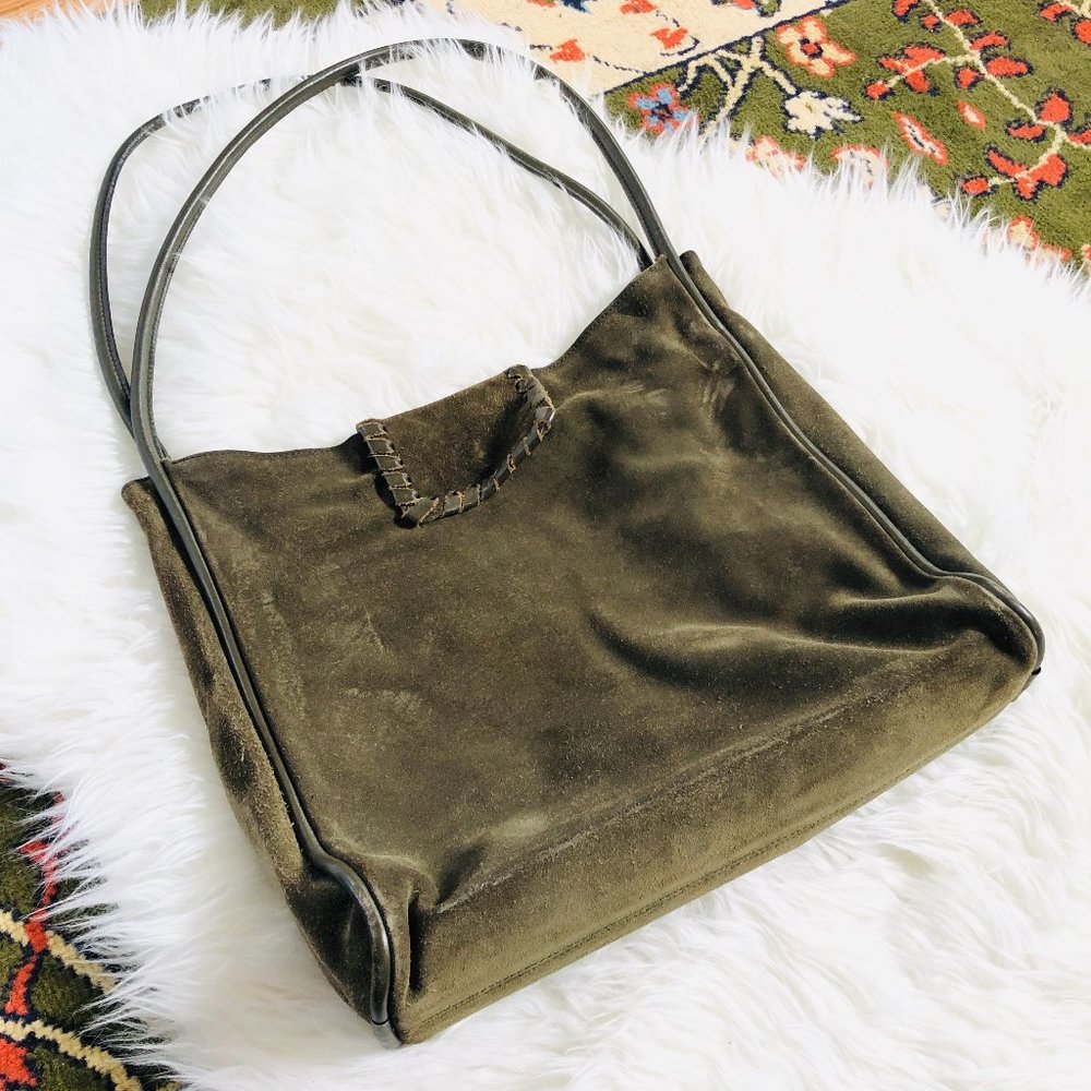 Vintage Doncaster Green Suede Leather Tote Bag